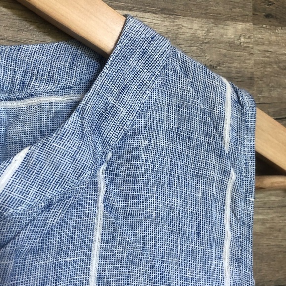 Ellen Tracy Linen Coastal Blue and White Striped Sleeveless Top Medium - Picture 2 of 6